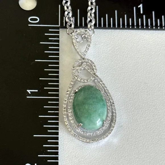 925 Sterling Silver Natural Emerald & White Sapphire Pendant Necklace $1,050 - Picture 10 of 10